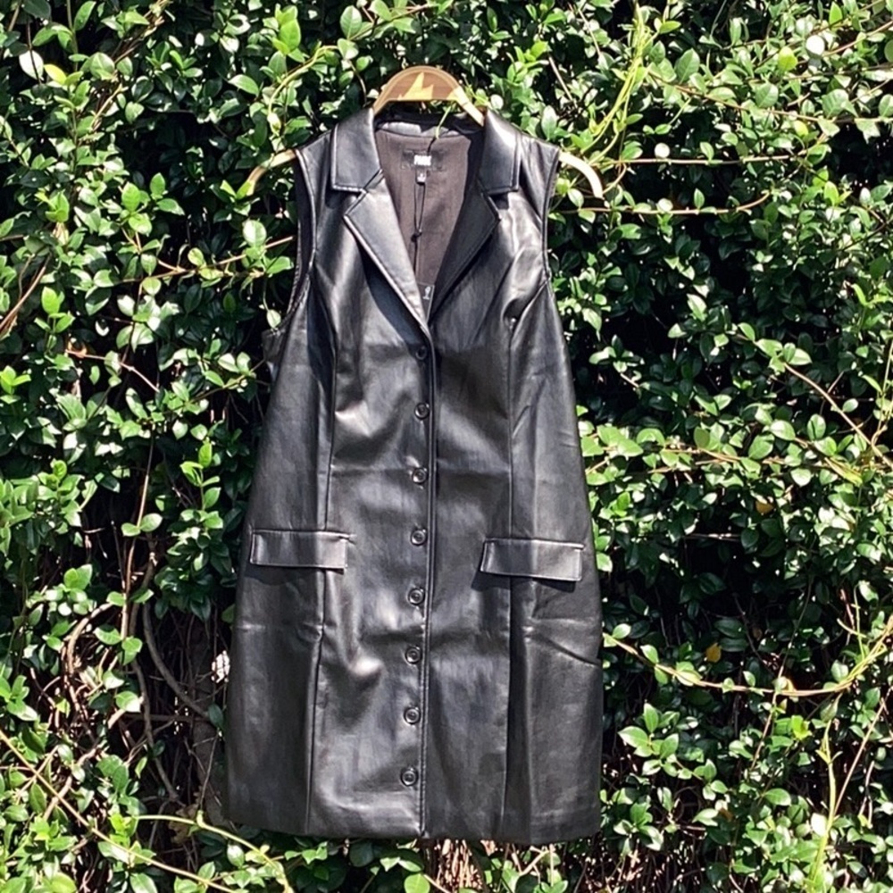 NWT PAIGE Graciella Sleeveless Button Down Faux Leather Mini Dress - Picture 8 of 14